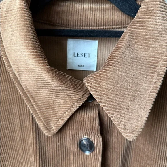 LESET Corduroy Button-Front Trench Coat in Chestnut - Picture 3 of 4